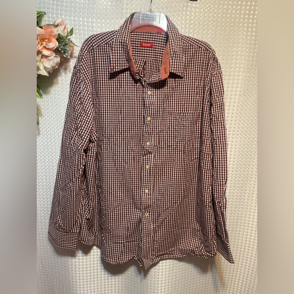 Izod Brown Checkered Men's Shirt